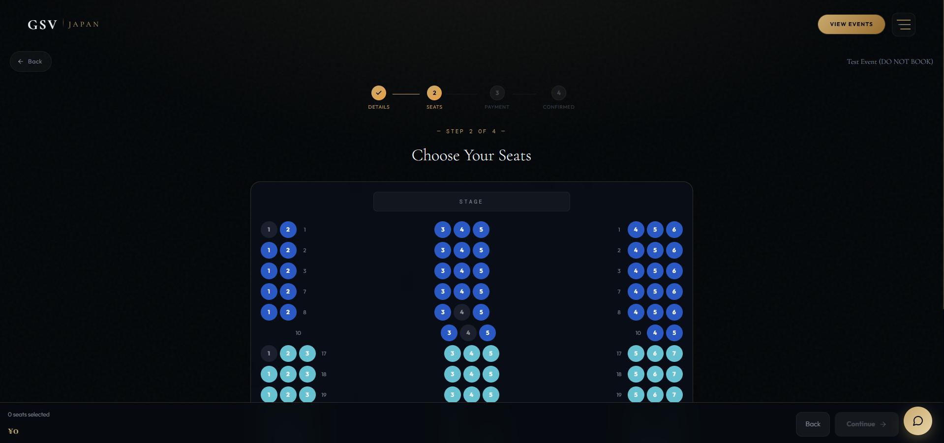 Interactive seat map on the GSV booking flow